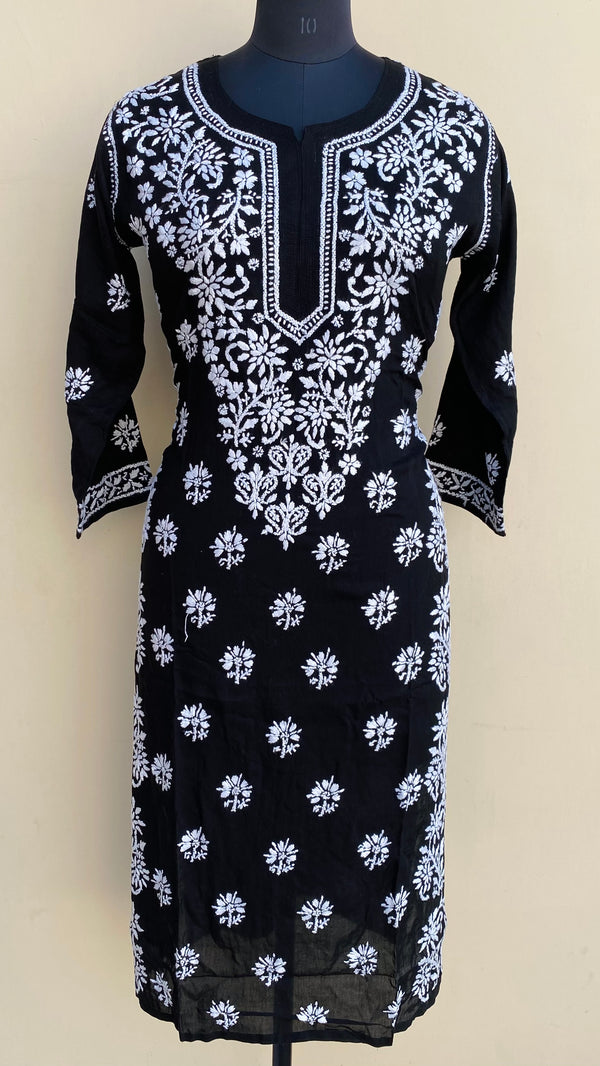 Lucknowi Chikankari Kurti Black Modal Cotton