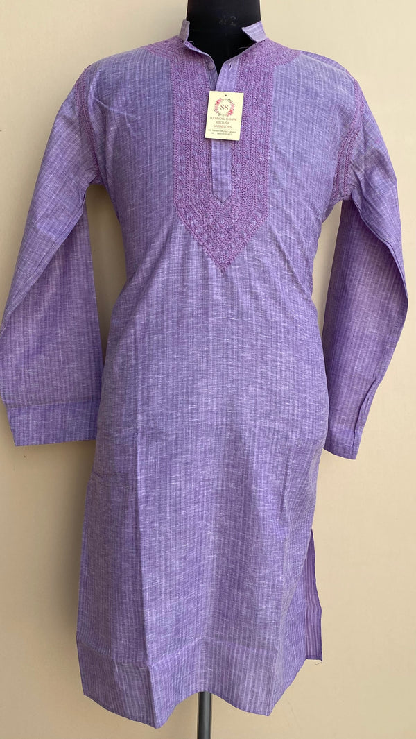 Lucknowi Chikankari Men’s Kurta Purple Cotton