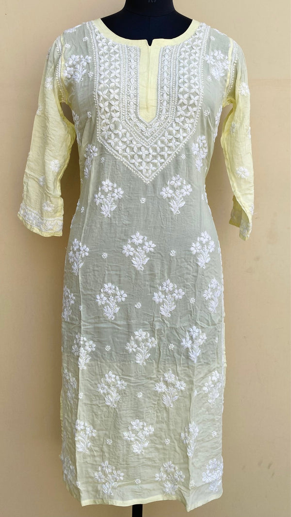 Lucknowi Chikankari Kurti Lemon Yellow Modal Cotton