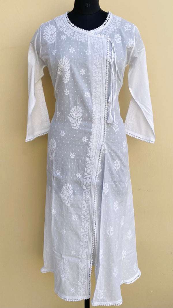 Lucknowi Chikankari Angrakha Kurti White Mulmul Cotton