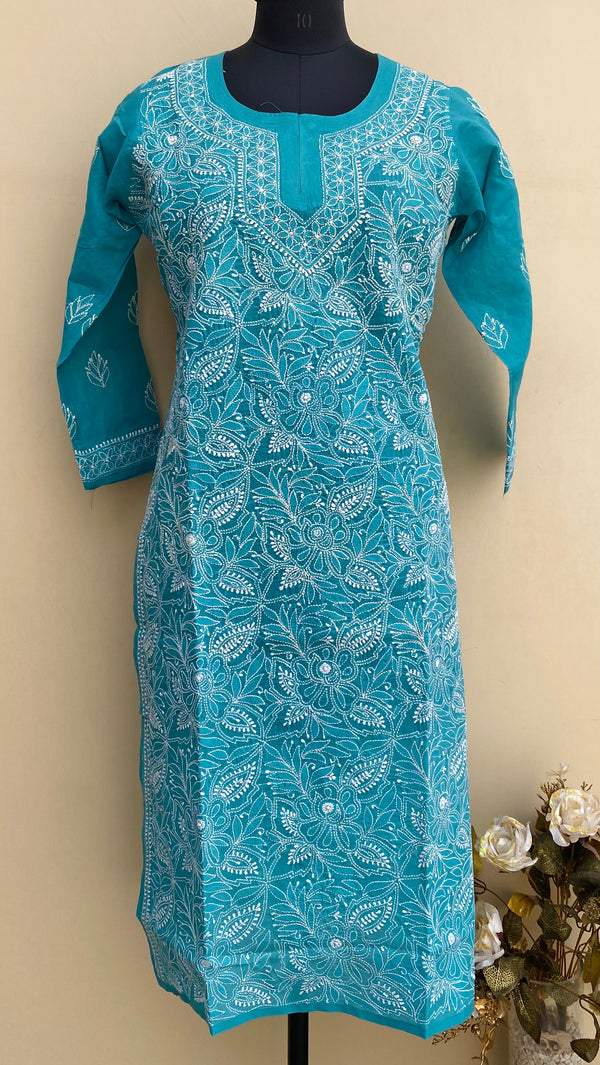 Lucknowi Chikankari Kurti Sea Green Cotton