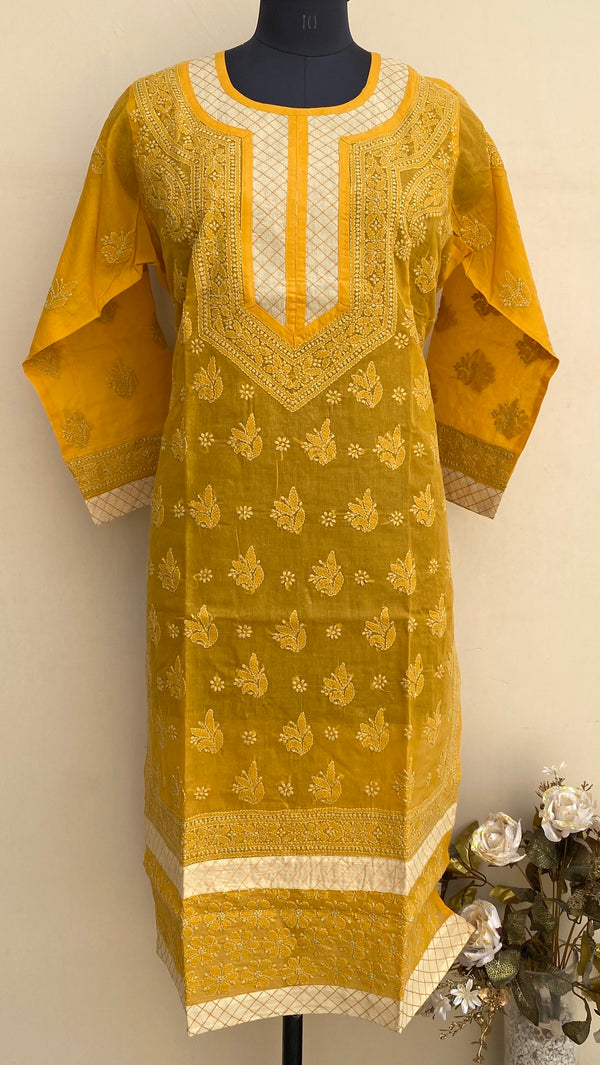 Lucknowi Chikankari Kurti Mustard Cotton