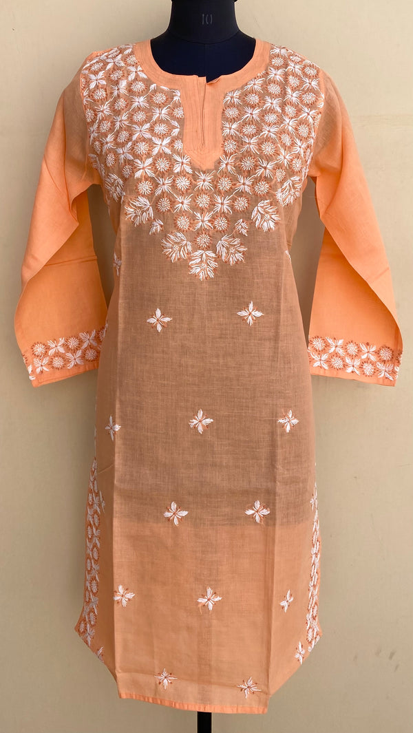 Lucknowi Chikankari Kurti Peach Cotton