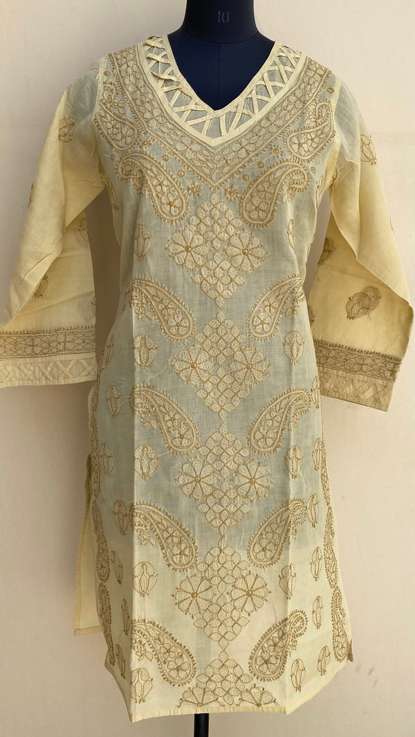 Lucknowi Chikankari Kurti Beige Cotton