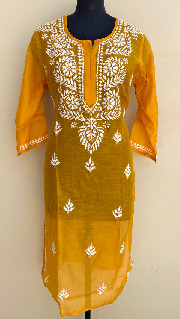 Lucknowi Chikankari Kurti Mustard Mal Chanderi