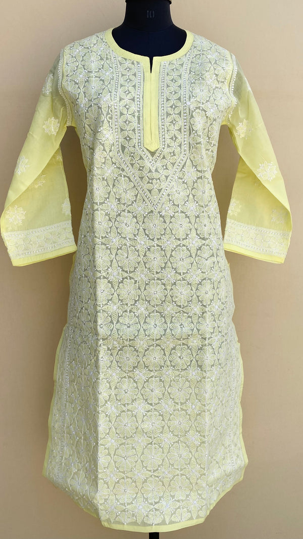 Lucknowi Chikankari Kurti Lemon Yellow Cotton