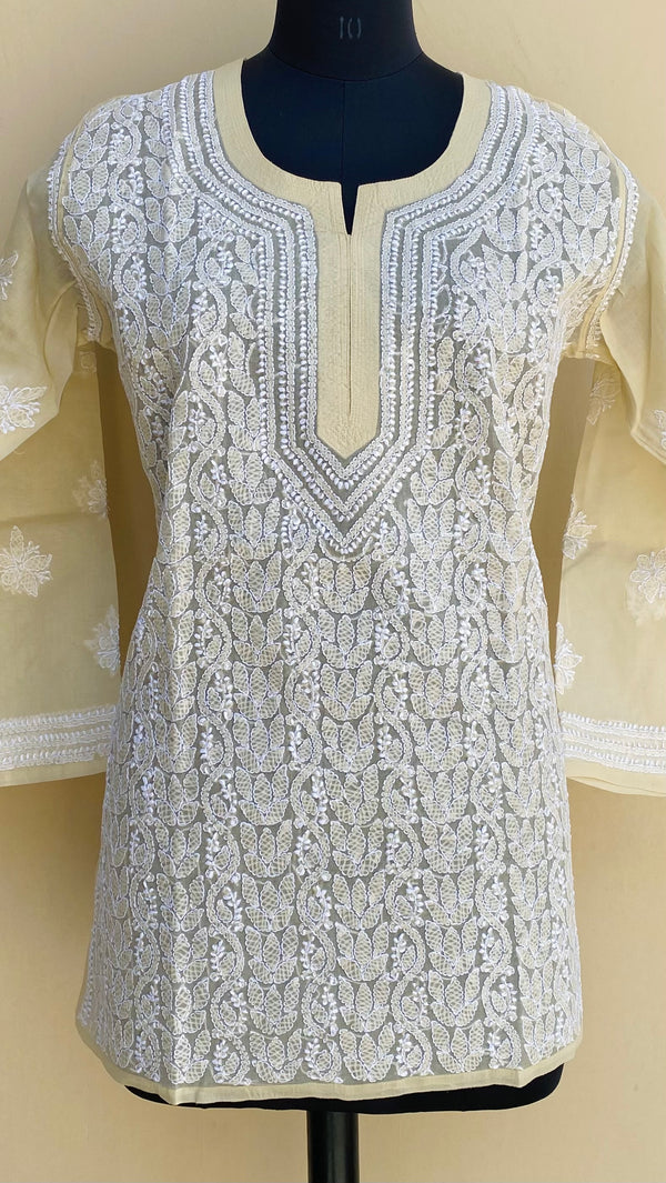 Lucknowi Chikankari Short Kurti Cream Cotton