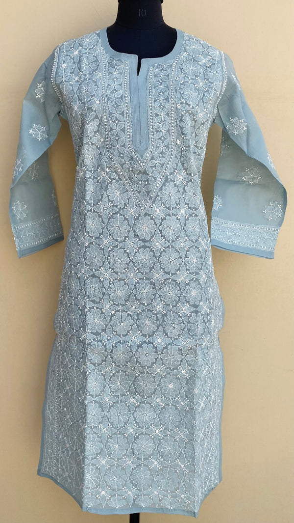 Lucknowi Chikankari Kurti Gray Cotton