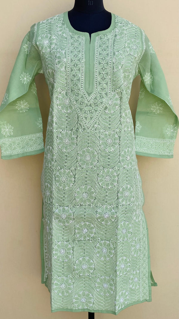 Lucknowi Chikankari Kurti Teal Green Cotton