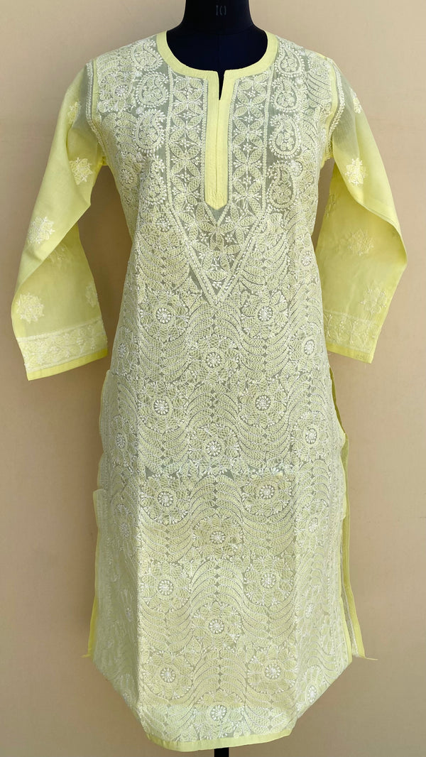 Lucknowi Chikankari Kurti Lemon Yellow Cotton