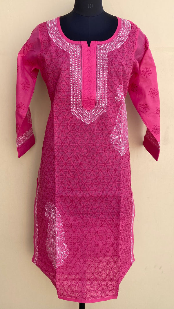 Lucknowi Chikankari Kurti Pink Cotton