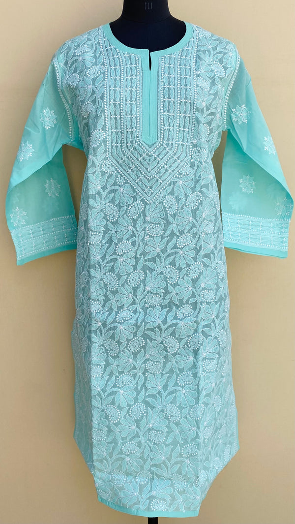 Lucknowi Chikankari Kurti Sea Green Cotton