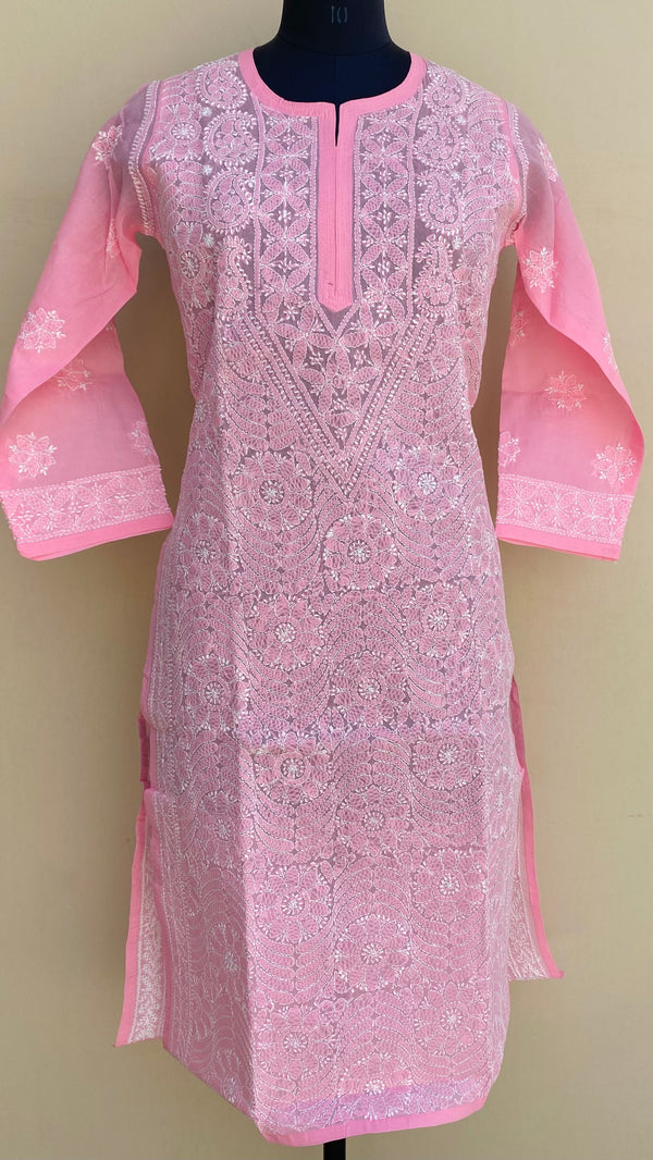 Lucknowi Chikankari Kurti Pink Cotton