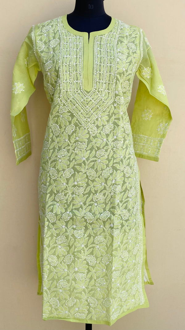 Lucknowi Chikankari Kurti Pista Green Cotton