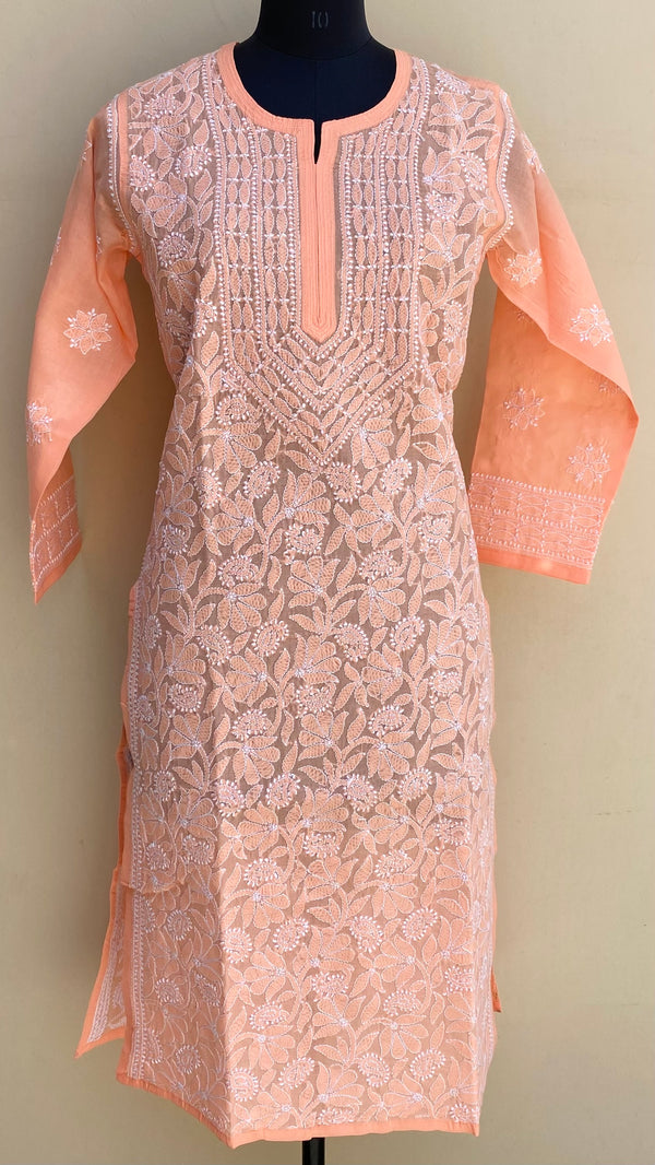 Lucknowi Chikankari Kurti Peach Cotton