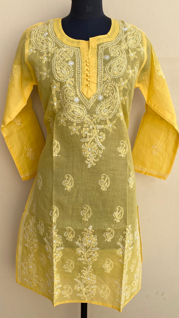 Lucknowi Chikankari Kurti Yellow Cotton