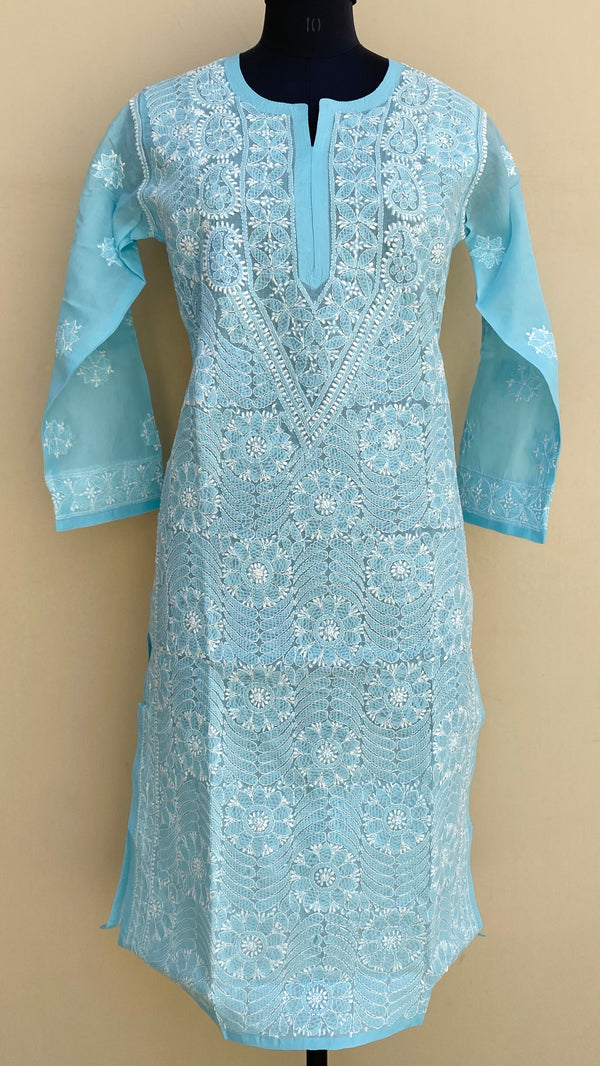 Lucknowi Chikankari Kurti Blue Cotton