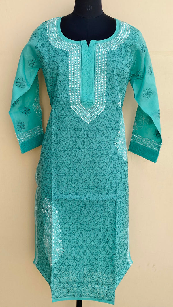 Lucknowi Chikankari Kurti Sea Green Cotton