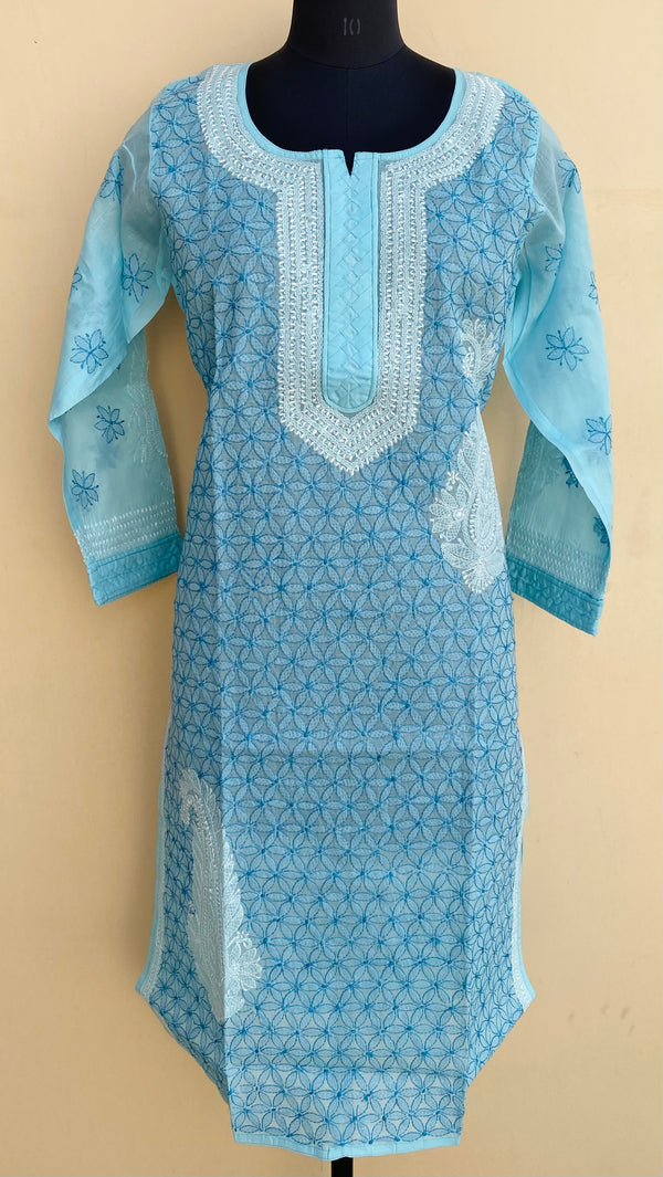 Lucknowi Chikankari Kurti Blue Cotton