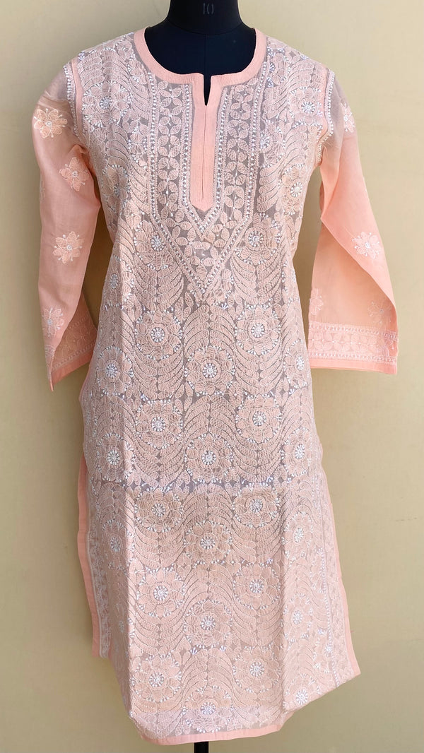 Lucknowi Chikankari Kurti Peach Cotton