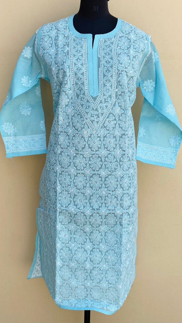 Lucknowi Chikankari Kurti Blue Cotton