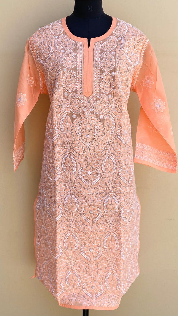 Lucknowi Chikankari Kurti Peach Cotton