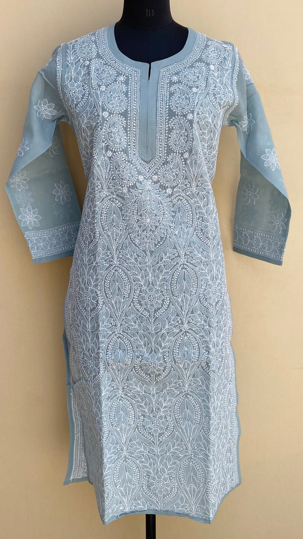 Lucknowi Chikankari Kurti Gray Cotton