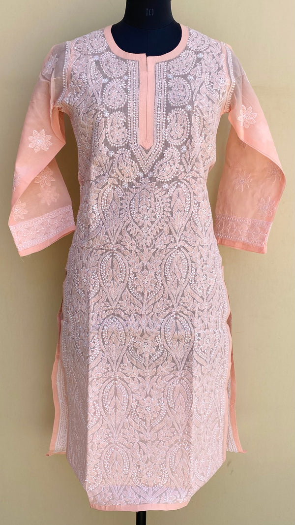 Lucknowi Chikankari Kurti Pink Cotton