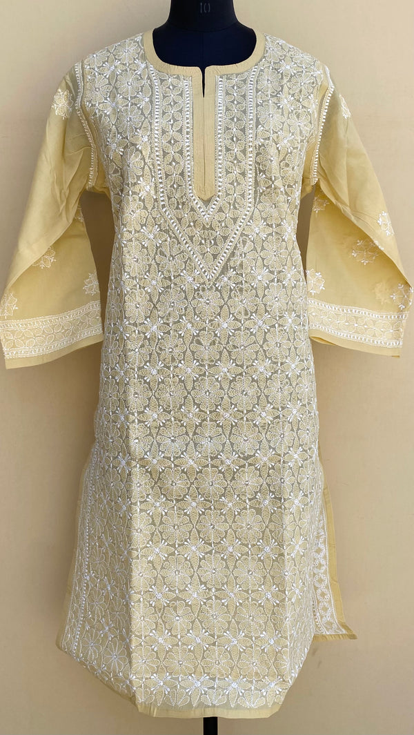 Lucknowi Chikankari Kurti Beige Cotton