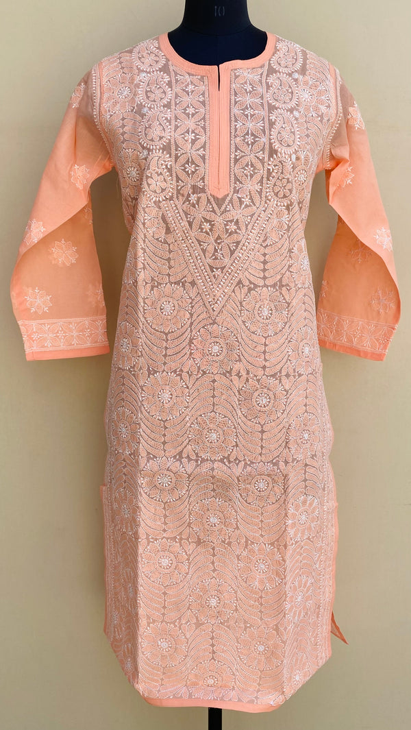 Lucknowi Chikankari Kurti Peach Cotton