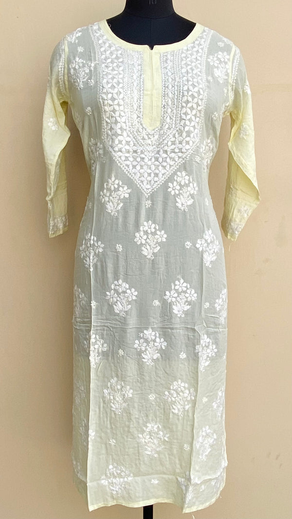 Lucknowi Chikankari Kurti Lemon Yellow Modal Cotton