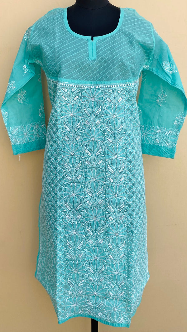 Lucknowi Chikankari Kurti Sea Green Cotton