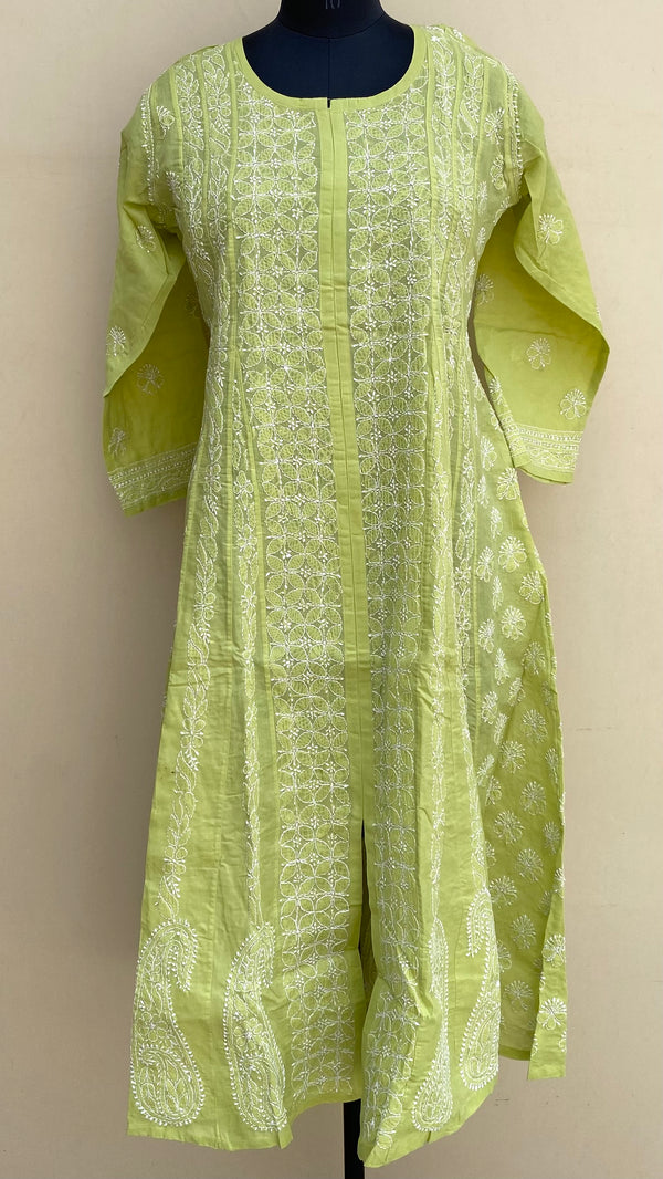 Lucknowi Chikankari Anarkali Kurti Green Cotton