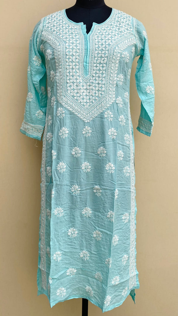 Lucknowi Chikankari Kurti Sea Green Modal Cotton