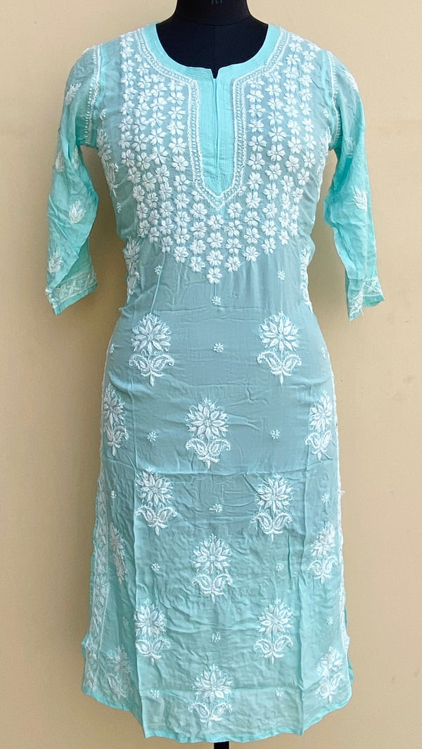 Lucknowi Chikankari Kurti Sea Green Modal Cotton