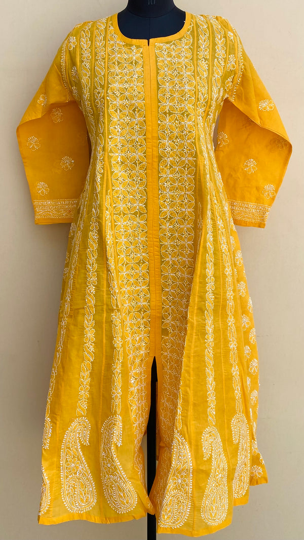 Lucknowi Chikankari Anarkali Kurti Mustard Cotton