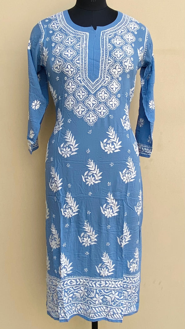 Lucknowi Chikankari Kurti Blue Modal Cotton