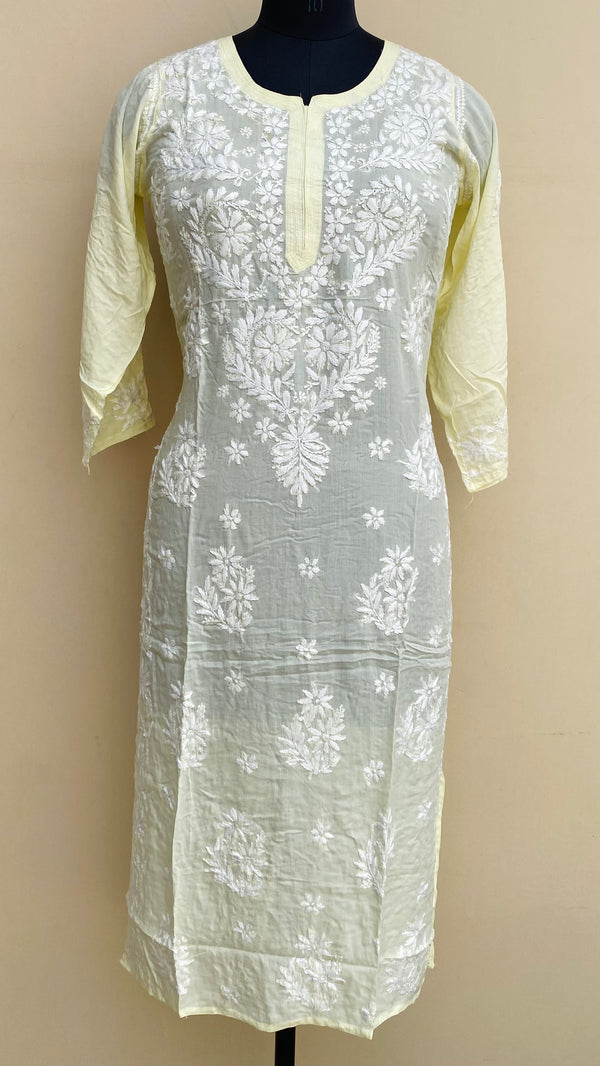 Lucknowi Chikankari Kurti Lemon Yellow Modal Cotton