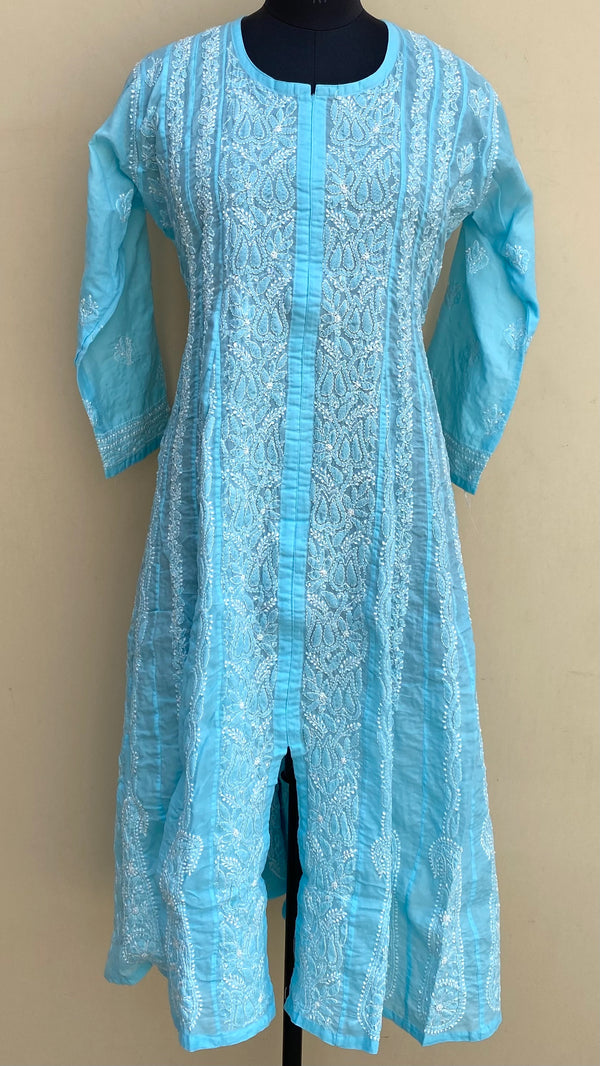 Lucknowi Chikankari Anarkali Kurti Blue Cotton