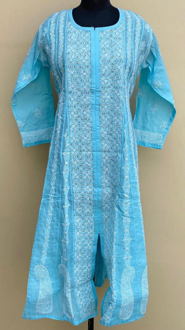 Lucknowi Chikankari Anarkali Kurti Blue Cotton