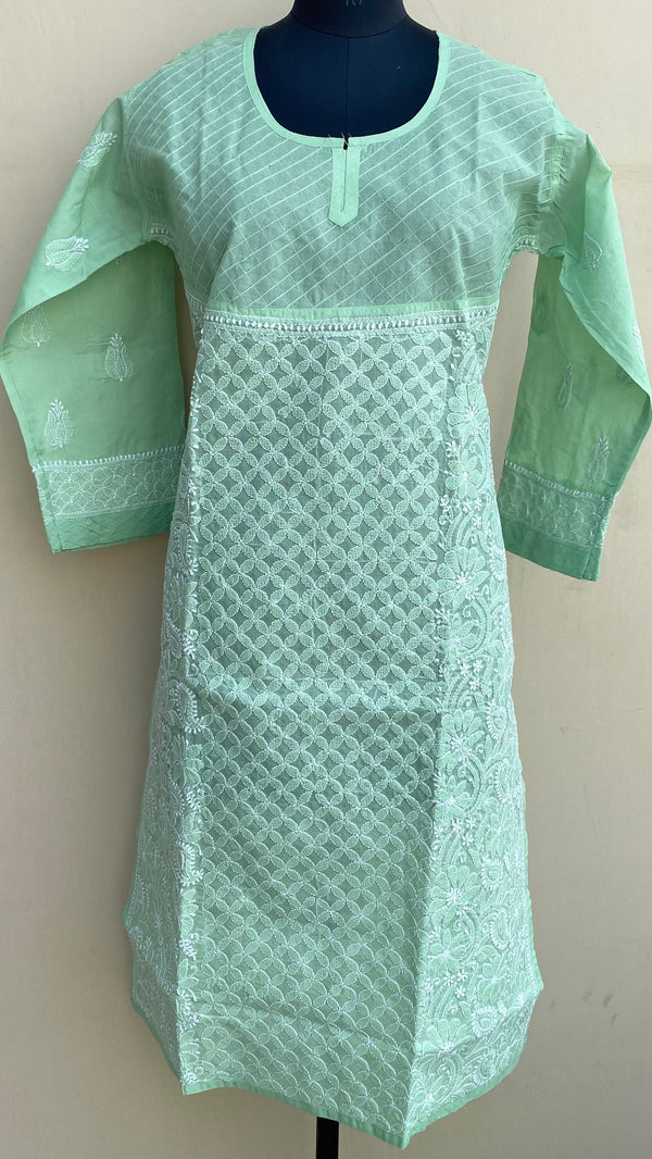 Lucknowi Chikankari kurti  Green Cotton