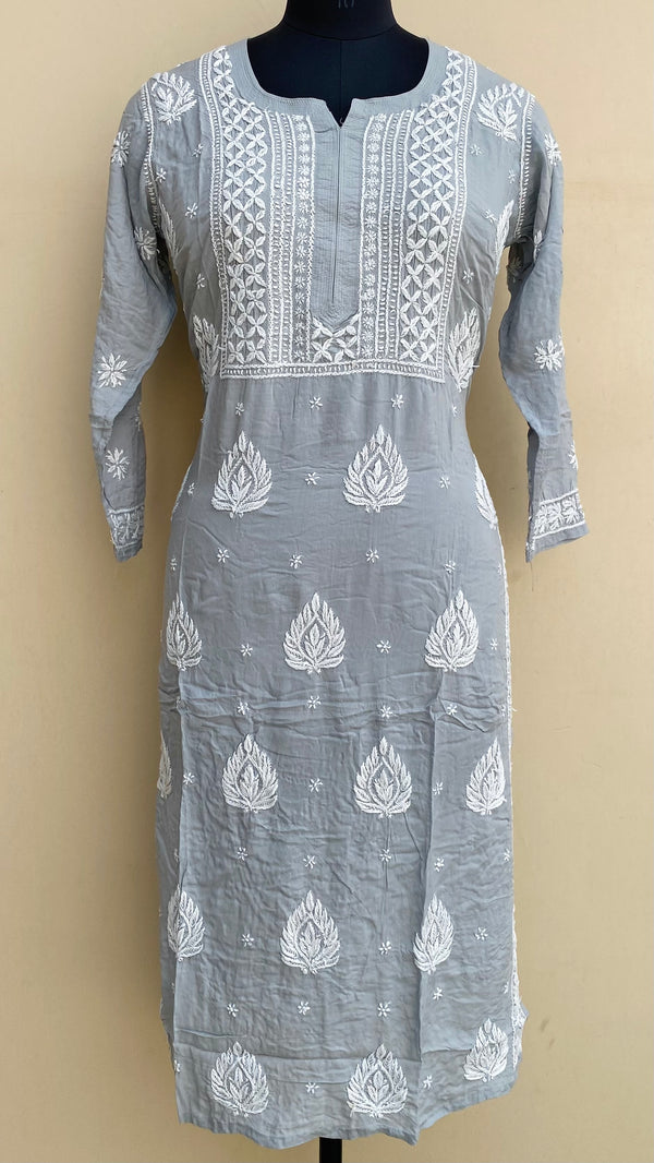 Lucknowi Chikankari Kurti Gray Modal Cotton