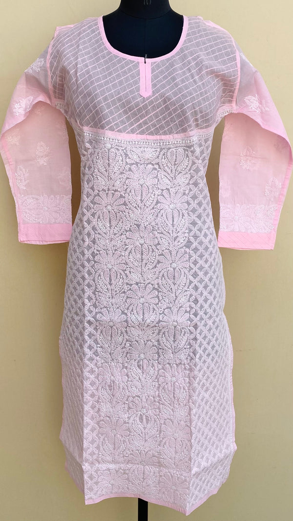 Lucknowi Chikankari Kurti Pink Cotton