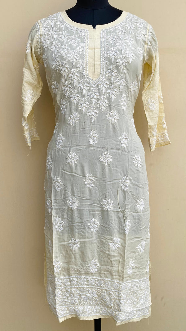 Lucknowi Chikankari Kurti Cream Modal Cotton