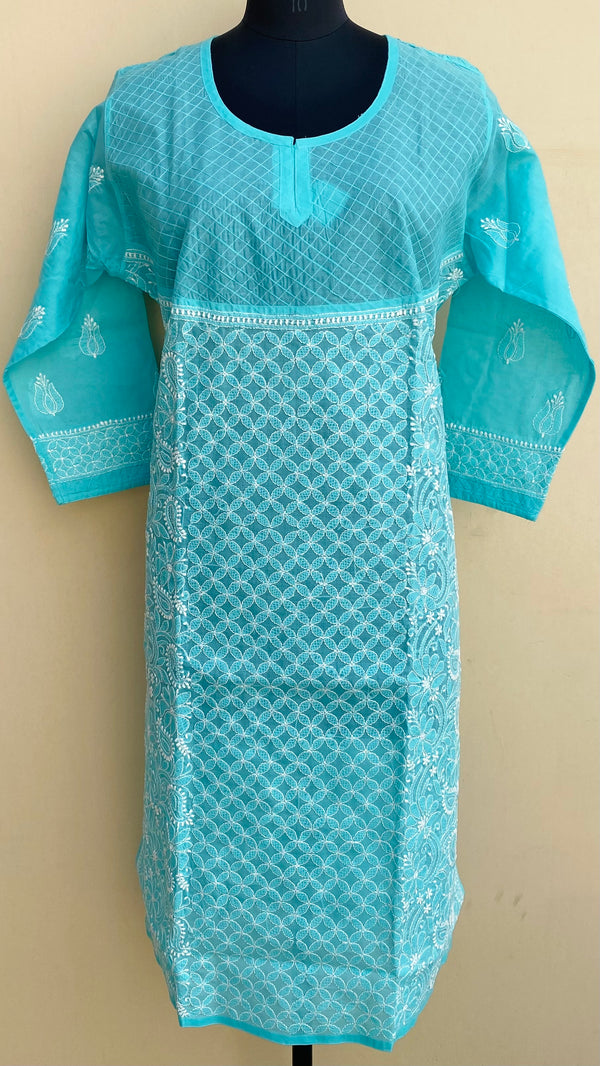 Lucknowi Chikankari Kurti Sea Green Cotton