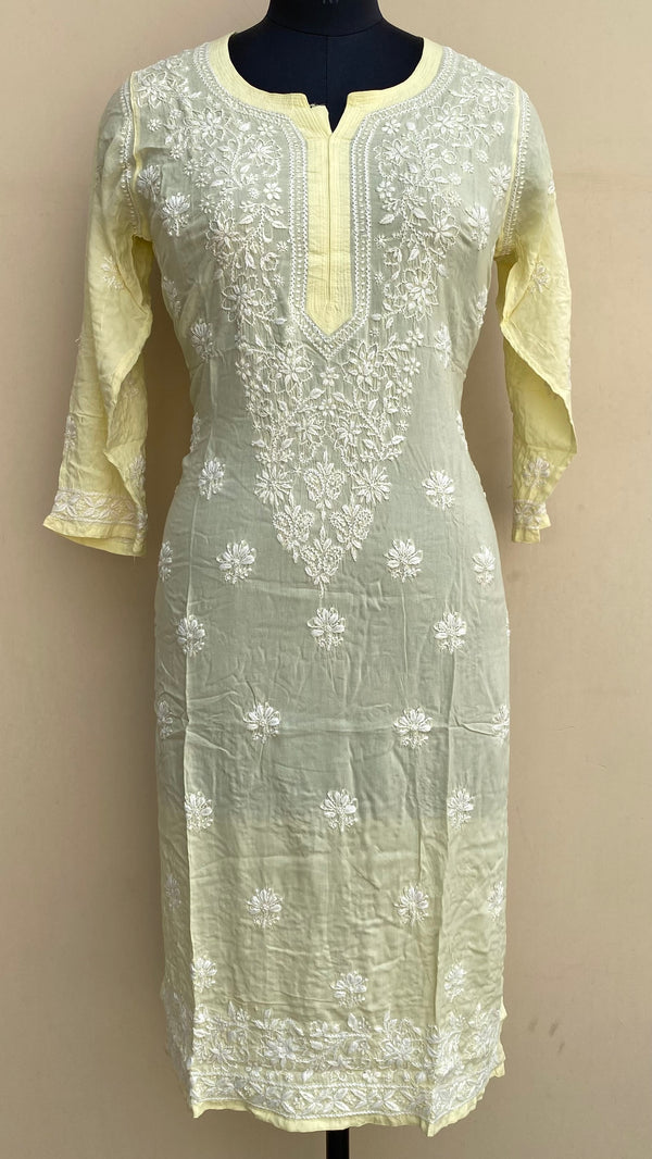 Lucknowi Chikankari Kurti Lemon Yellow Modal Cotton