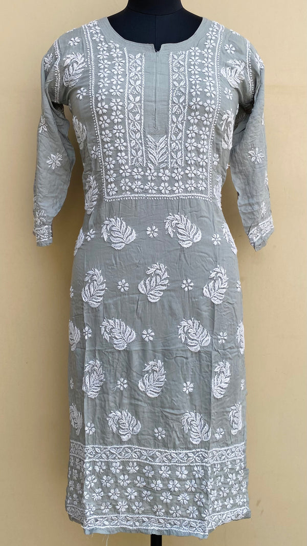 Lucknowi Chikankari Kurti Gray Modal Cotton