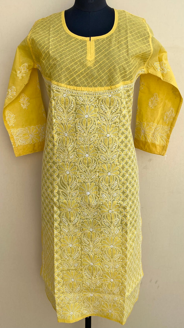 Lucknowi Chikankari Kurti Yellow Cotton