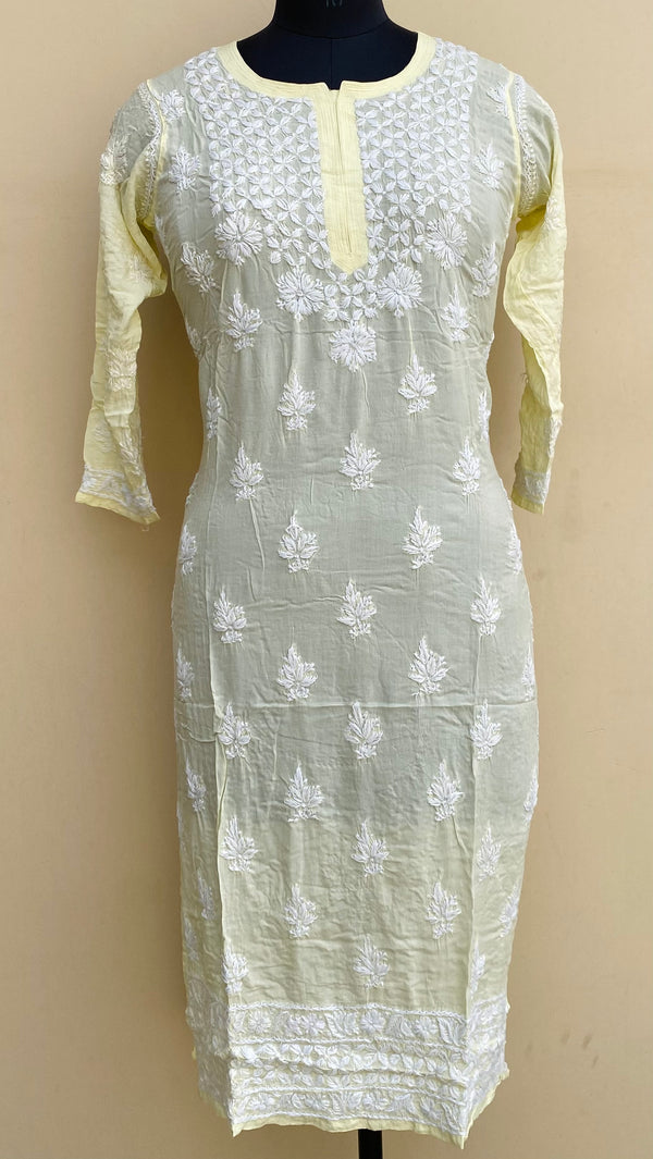 Lucknowi Chikankari Kurti Lemon Yellow Modal Cotton