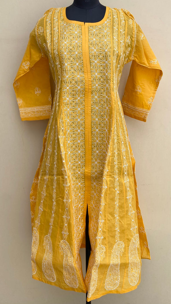 Lucknowi Chikankari Anarkali Kurti Mustard Cotton